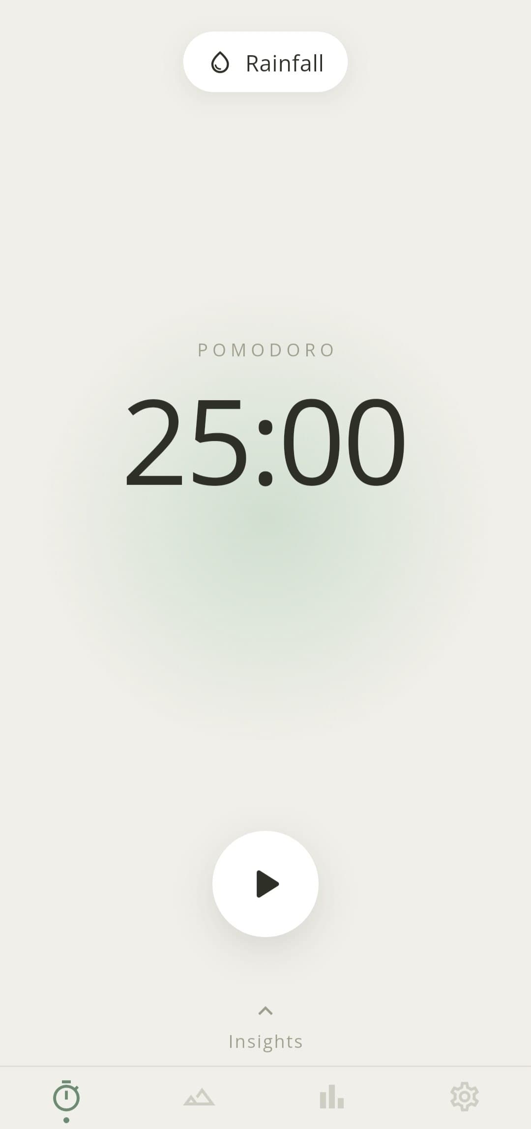 Timerr home screen showing the ambient focus timer