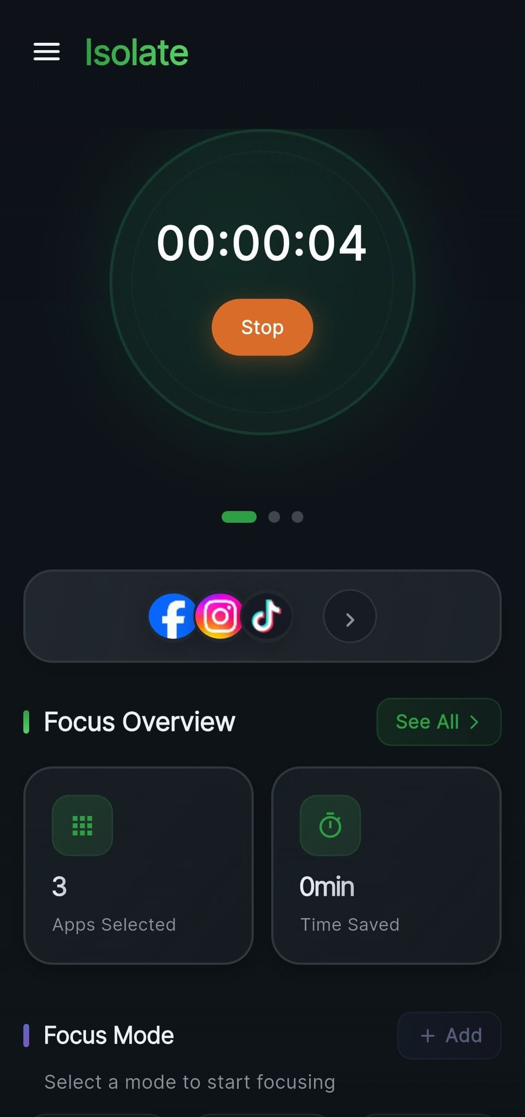 Isolate focus mode active screen