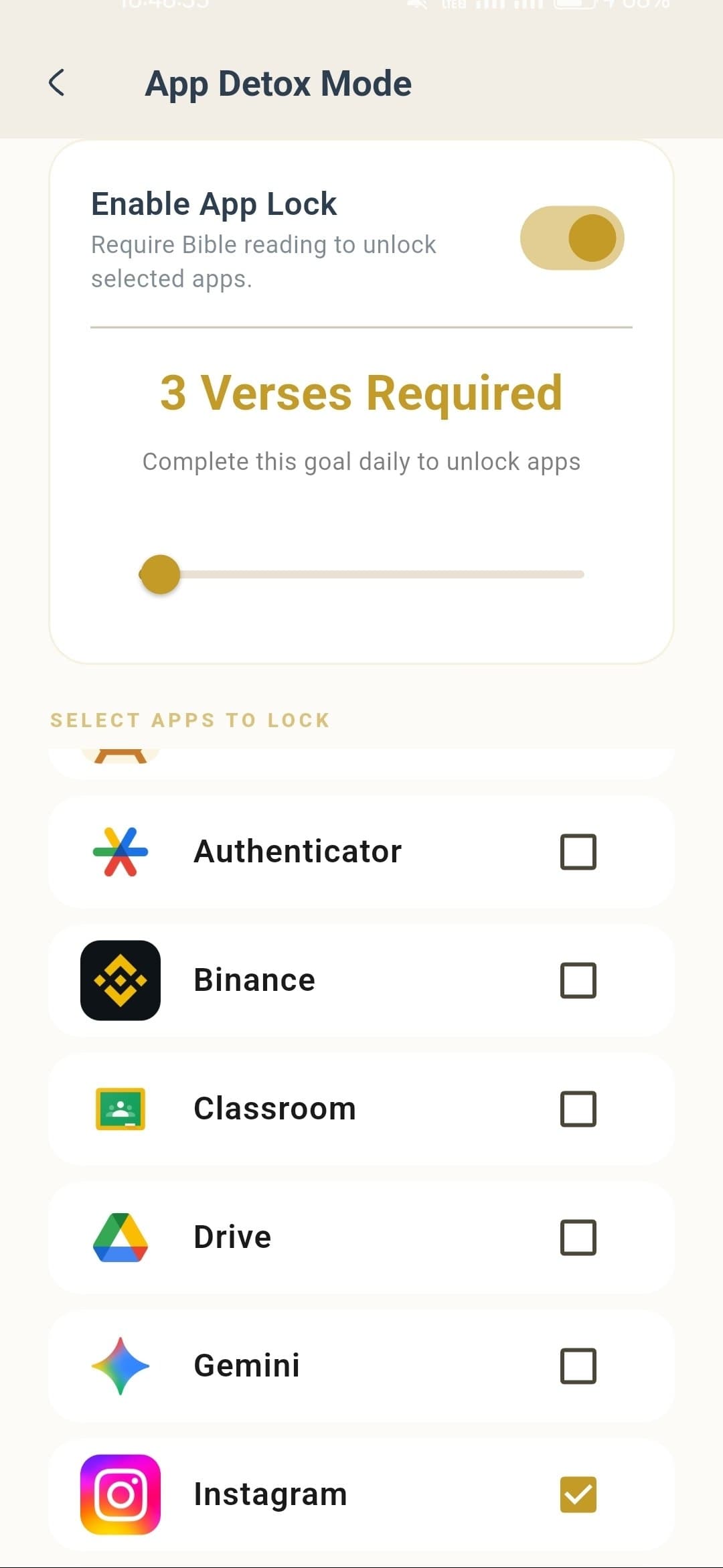 Digital detox progress screen showing screen time reduction