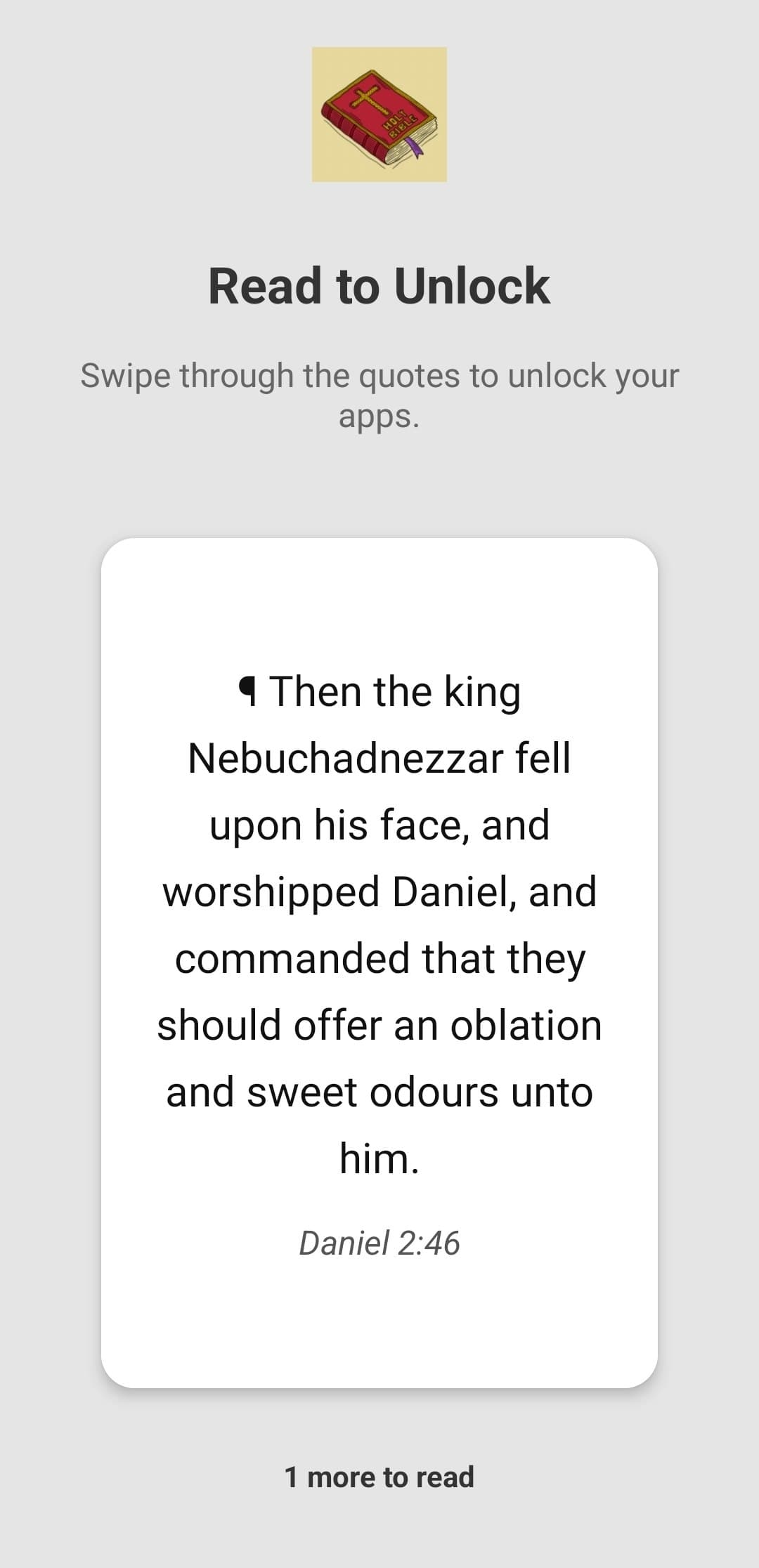 Bible verse lock screen shown before accessing a locked app