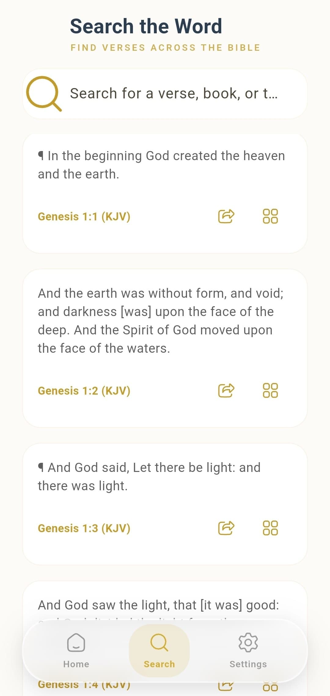 Daily Bible verses browsing screen