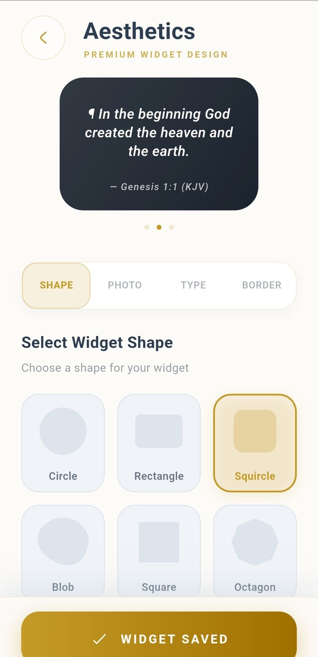 Bible verse home screen widgets in different styles