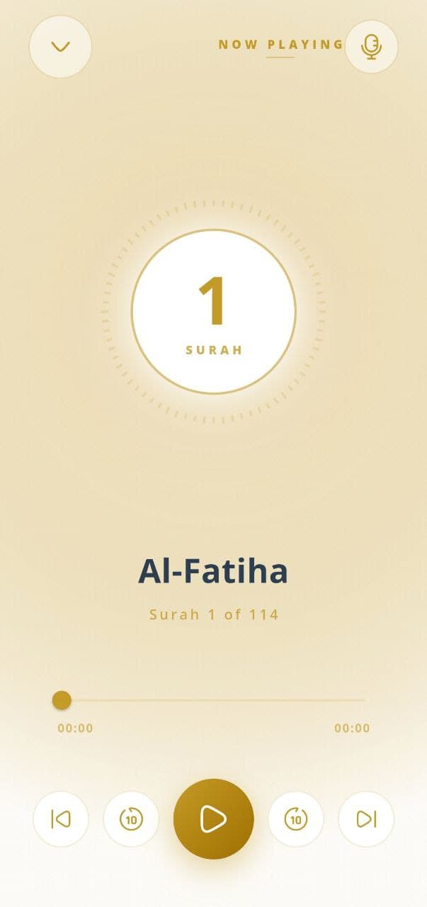Quran audio player with playback controls